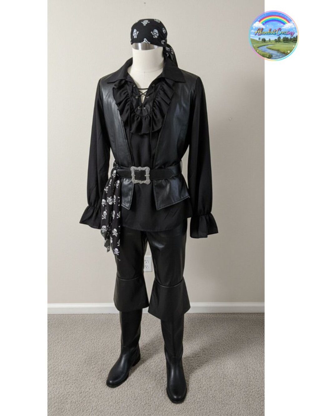 Men's Adult Pirate Costume Set with Dress Sleeves Mask Hat Parasol